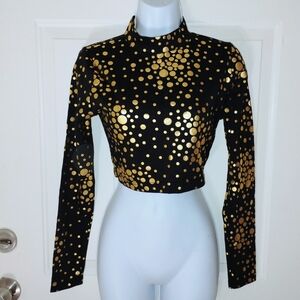 Nicki Minaj Black Metallic Gold Polka Dot Crop Top